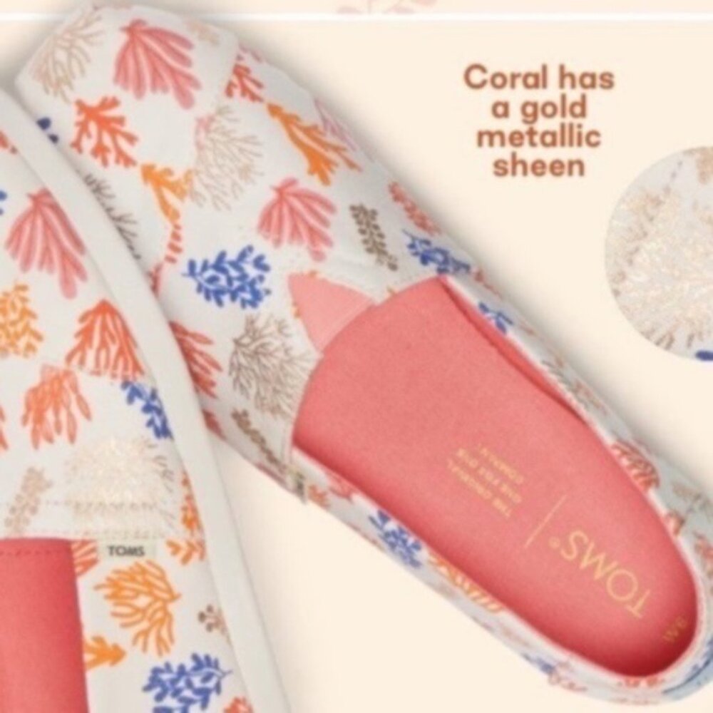 NEW Toms Women's Alpargata White Coral Reef Ortholite Slip On Size 7.5